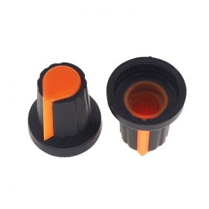DUGME ZA POTENCIOMETAR 6mm PLASTICNO NARANDZASTO-CRNO