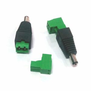 KONEKTOR DC MUSKI KABLOVSKI PLASTICNI 2,1mm SA KLEMOM POD UGLOM